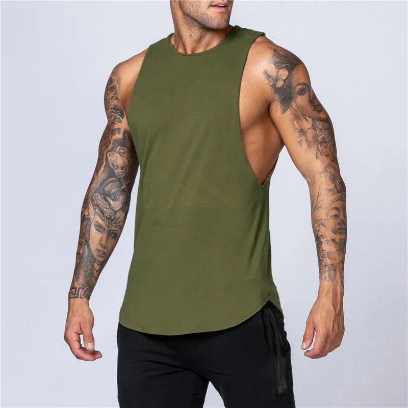 Muscle Exercise Tank Tops Men Summer Drop Armhole Vest Gym Clothing Cotton Singlet Cut Off Sleeveless T Shirt Bodybuilding Top