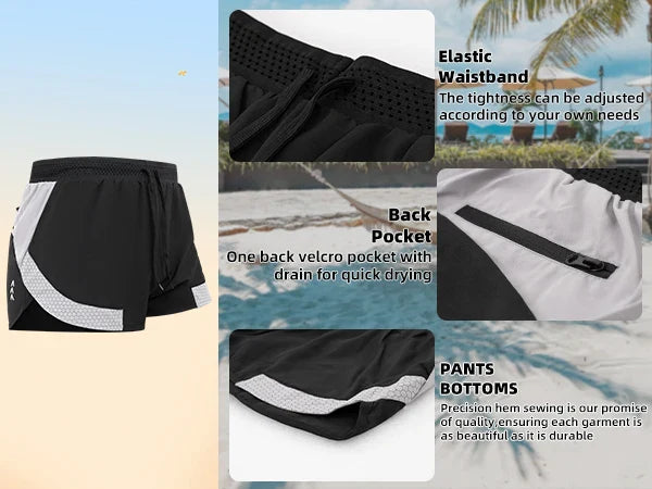 Men's Solid Drawstring Waist Pocket Shorts, Regular Fit Casual Breathable Quick Drying Swimming Shorts, Men's Bottoms for Summer