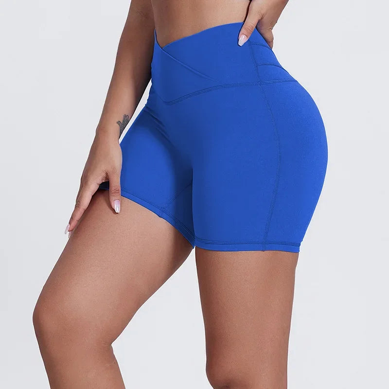 Peach Butt Lift Crossover Waist 4" Gym Shorts High Waist V Yoga Workout Running Shorts