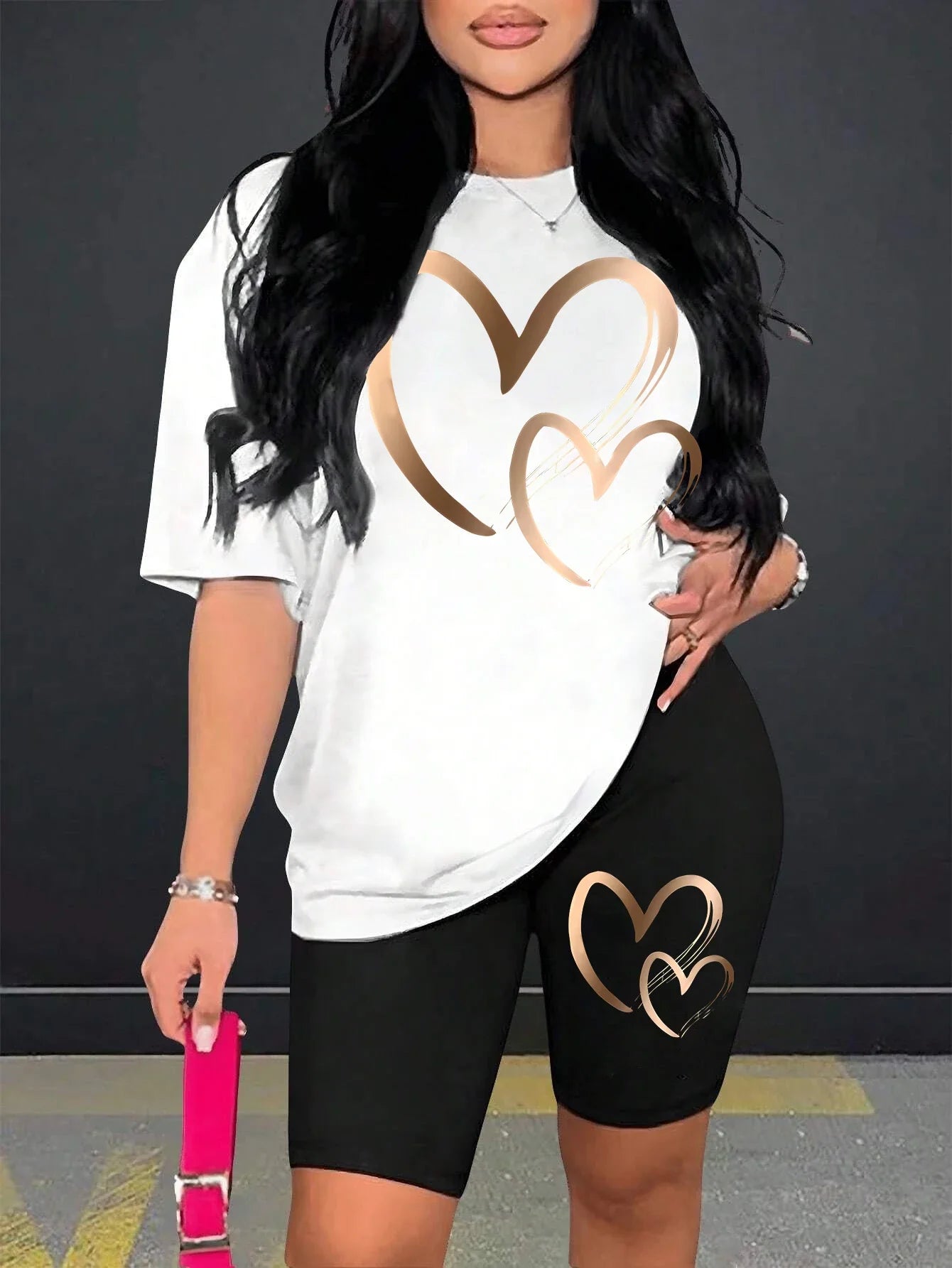 Love Pattern Print Women Cotton T Shirts Two Piece Set Fashion Hip Hop Short Sets Breathable Soft Summer New Shirt Shorts Female