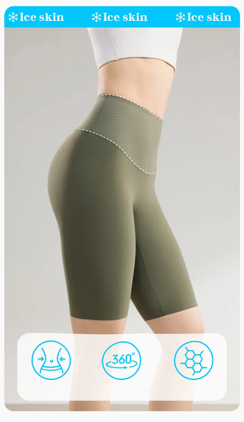 Thin Seamless High Waist Sharkskin Bicycle Shorts Women Knee Length Tight Biker Shorts Sport Short Leggings