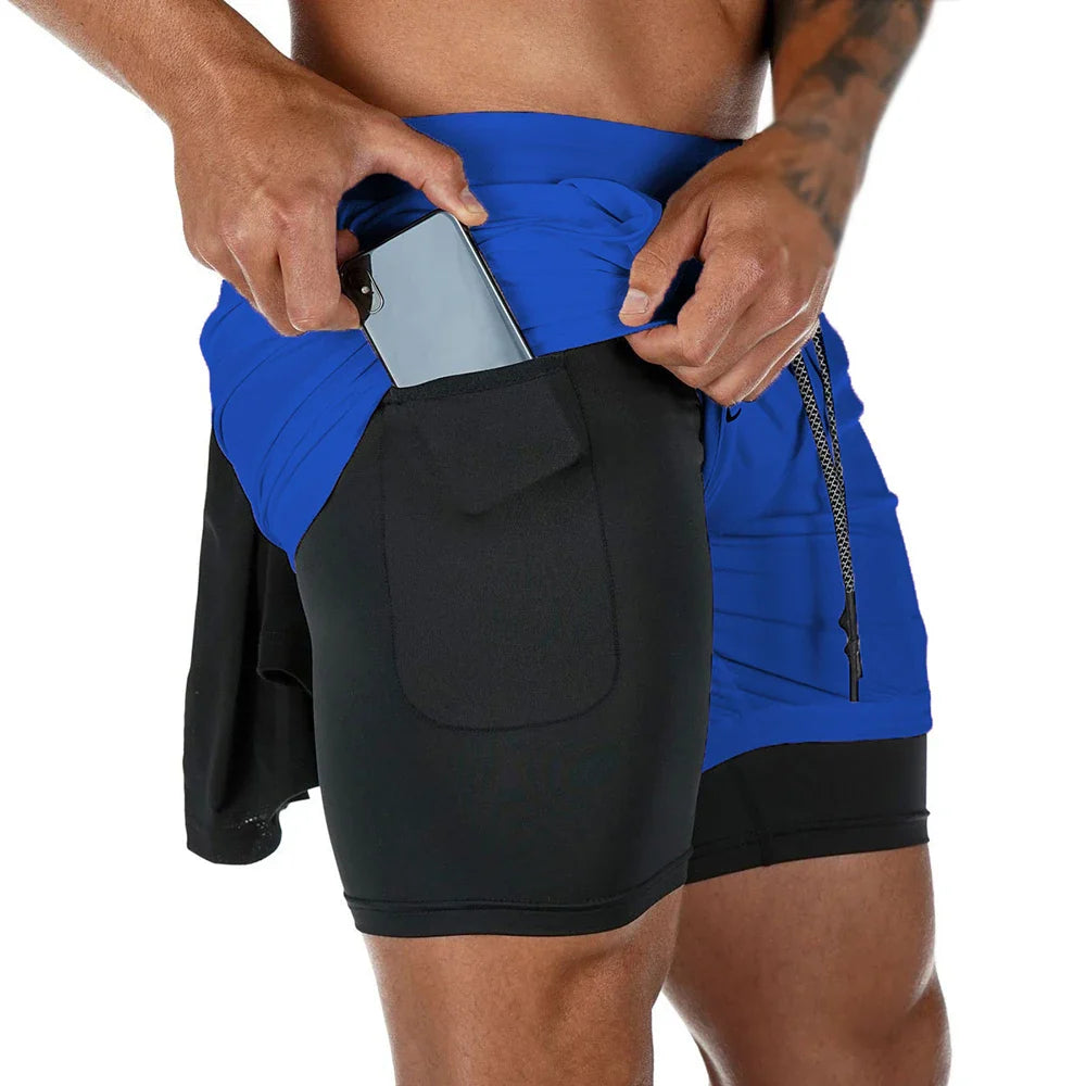 Men's Summer double-deck Quick Dry Gym Athletic Workout Casual Shorts Comes in Many Colors with Compression Liner and Towel Loop