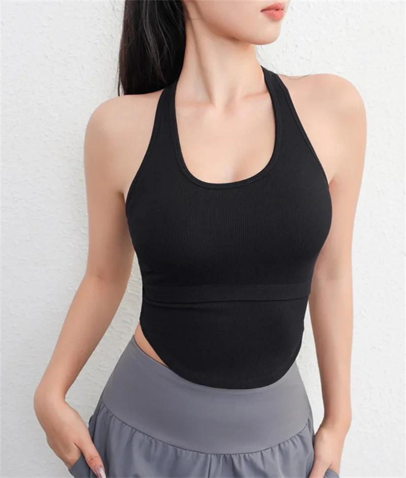 Yoga Crop Tops Racer Back Gym Bras Waist Slim Strap Fitness Vest Gym Crops Sports Tops Active Wear Golf Top
