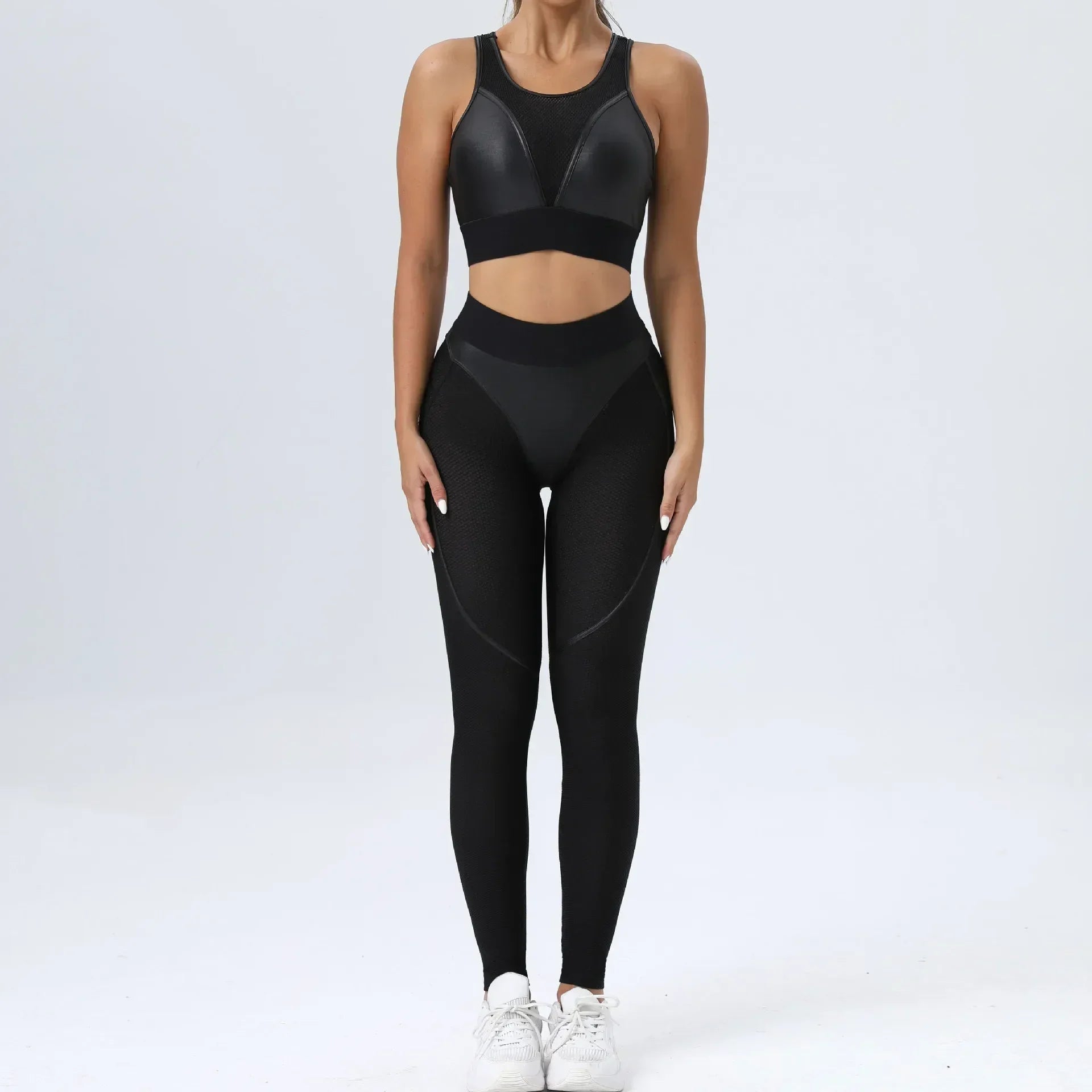 Bright Solid Colour Options Gym Set Women Mesh Suit for Fitness Sportswear 2024 Tracksuit Yoga Clothes Transparent 2 Piece Sets Women Outfit Black Pink