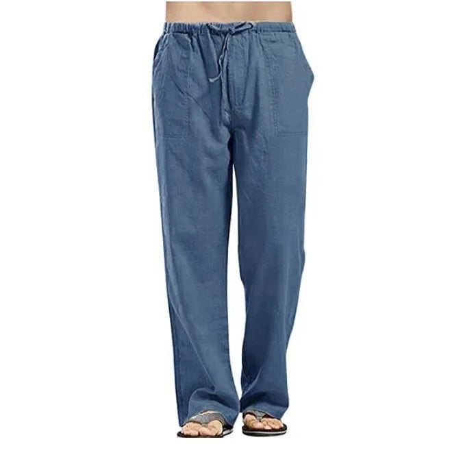 Cotton Linen Harem Pants Men Solid Elastic Waist Streetwear Joggers Baggy Drop-crotch Pants Casual Trousers Men Running