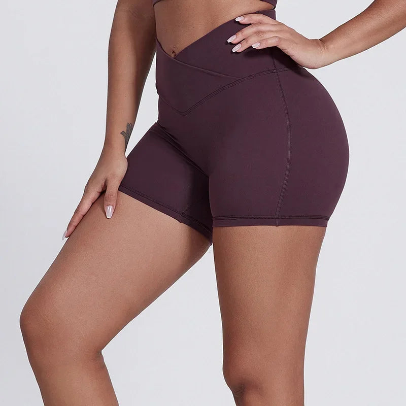 Peach Butt Lift Crossover Waist 4" Gym Shorts High Waist V Yoga Workout Running Shorts