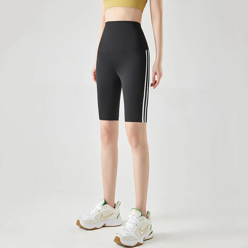 Stripe Side Double Stripe Cycling Shorts Women Sports Running Short Leggings High Waist Slim Fitness Biker Shorts