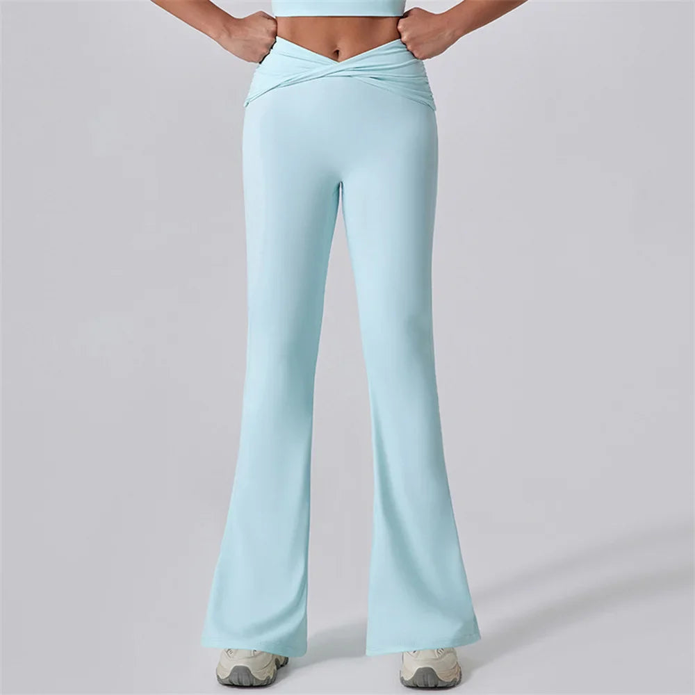 2PCS Women Yoga Set Workout Pant Outfits Fitness Sportswear Gym High Waist Flare Leggings Sports Bra Athletic Tracksuit