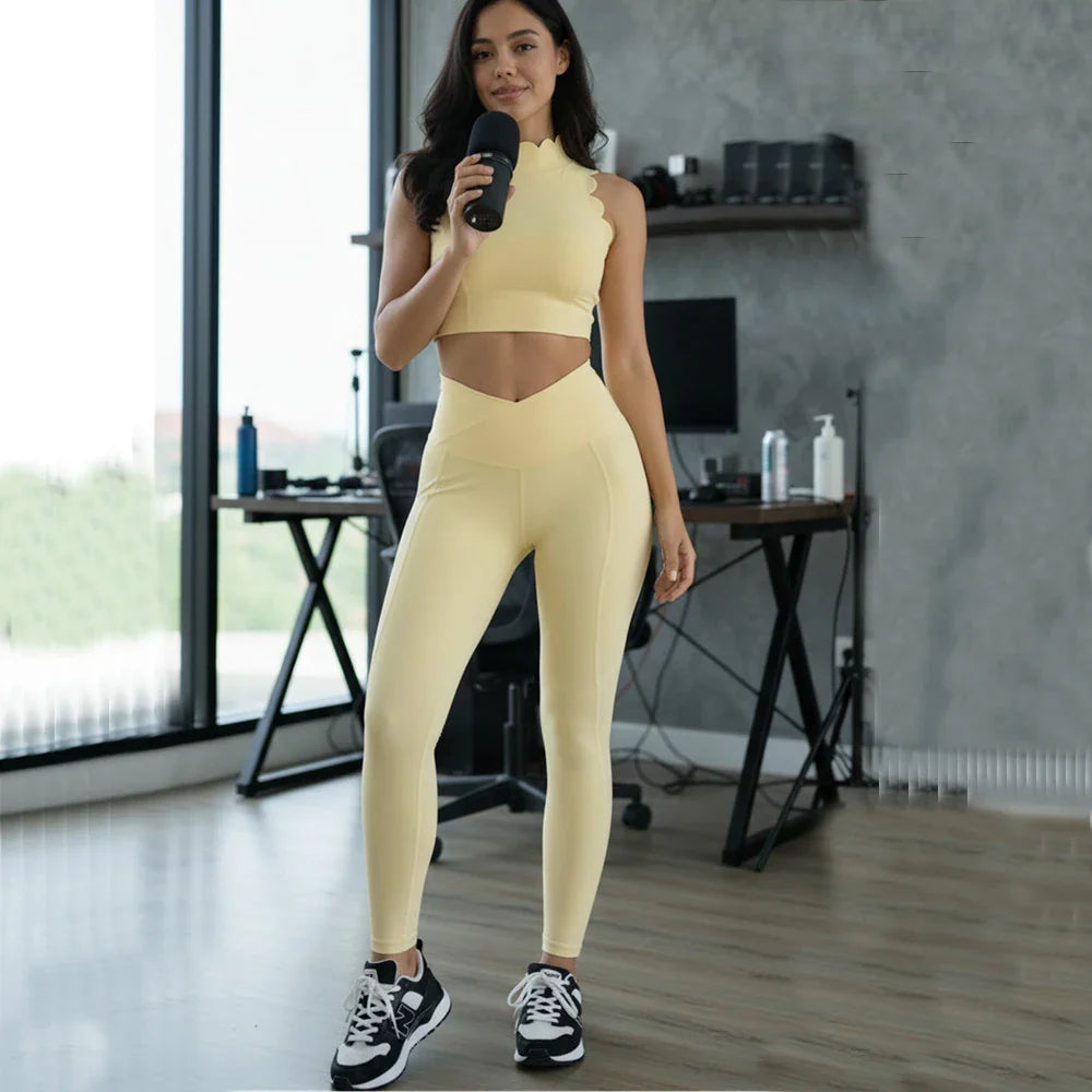 2PCS Yoga Set Women Gym Sportswear Sport Bra Beauty Back Workout Tops High Waist Yoga Pants Hip Lift Gym Leggings