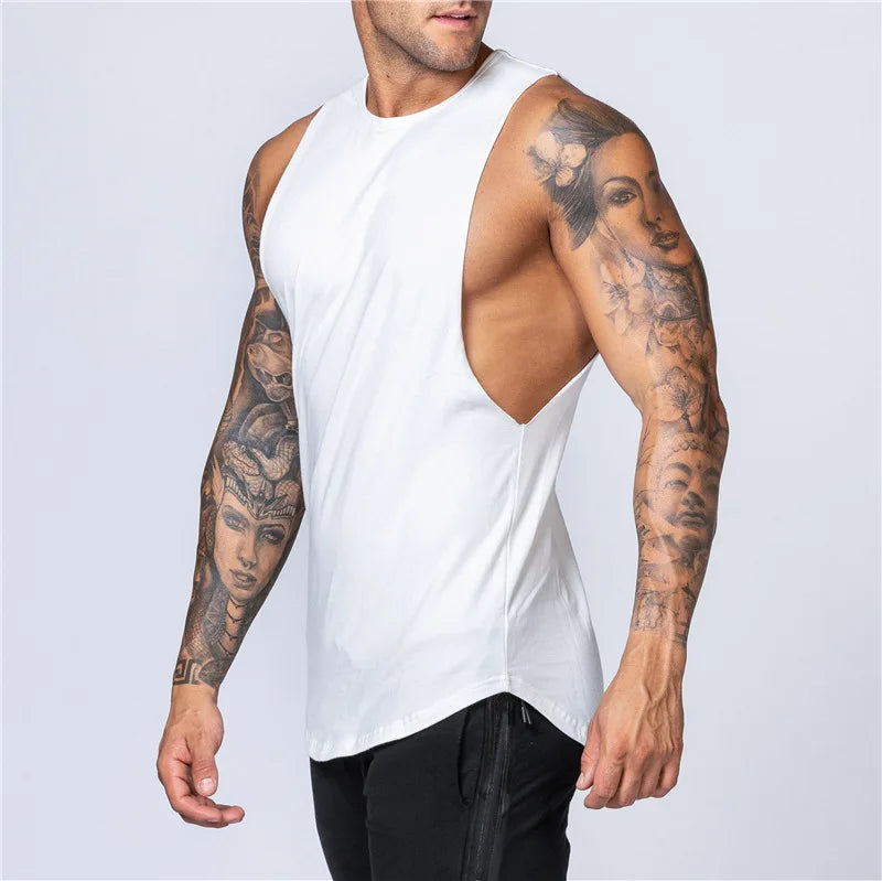 Muscle Exercise Tank Tops Men Summer Drop Armhole Vest Gym Clothing Cotton Singlet Cut Off Sleeveless T Shirt Bodybuilding Top