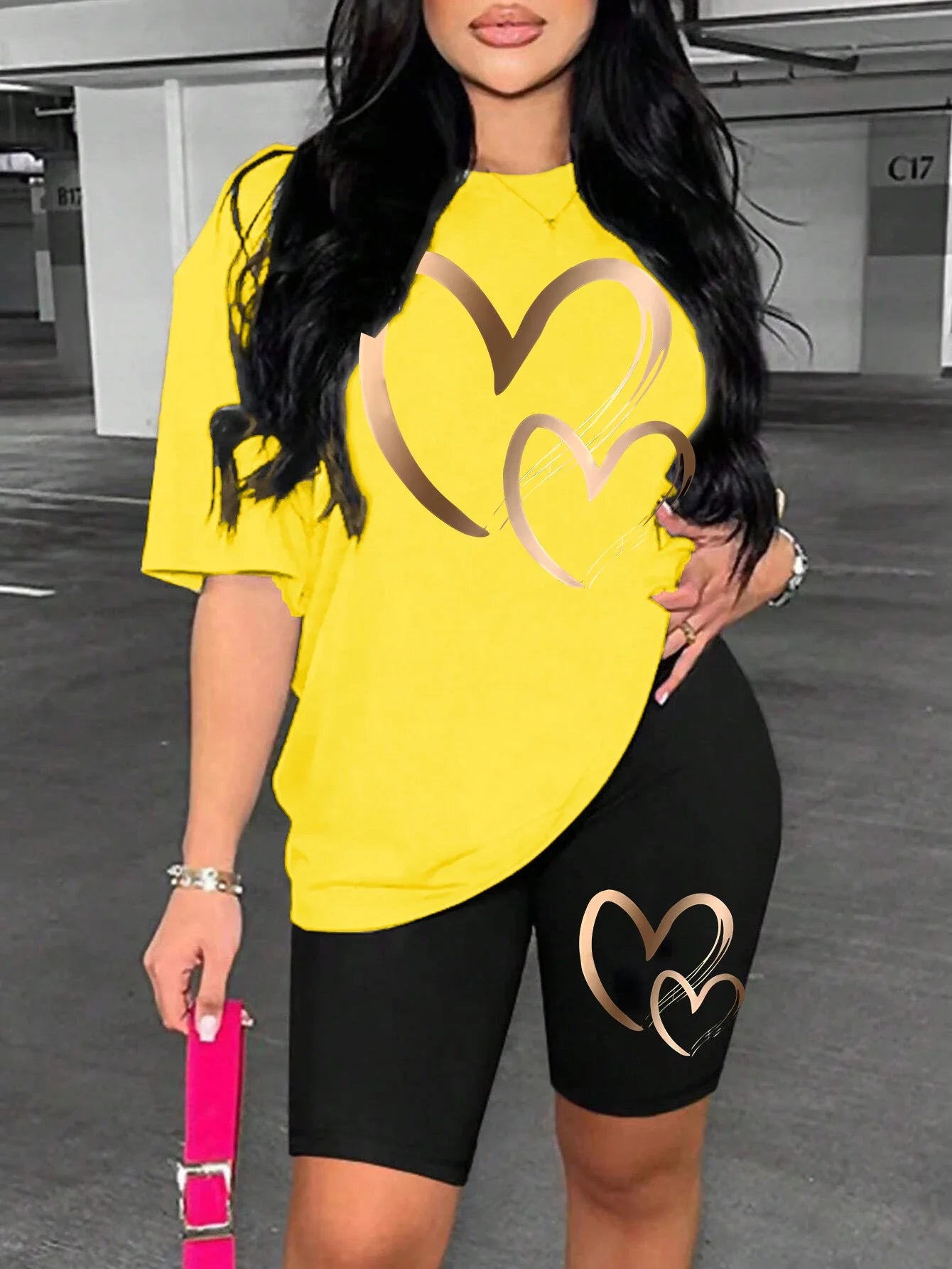 Love Pattern Print Women Cotton T Shirts Two Piece Set Fashion Hip Hop Short Sets Breathable Soft Summer New Shirt Shorts Female