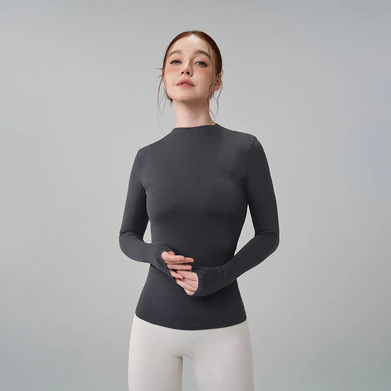 5 Colors Half-High Collar Slim Fit Yoga Top Women's Pilates Pullover Sports Long Sleeve High Elastic Fitness T Shirt