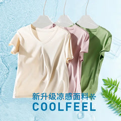 10% Silk & Mercerized Cotton Women T-shirt Luxury Tee Short Sleeve Silky Feeling Summer Wear Tops V / O-neck
